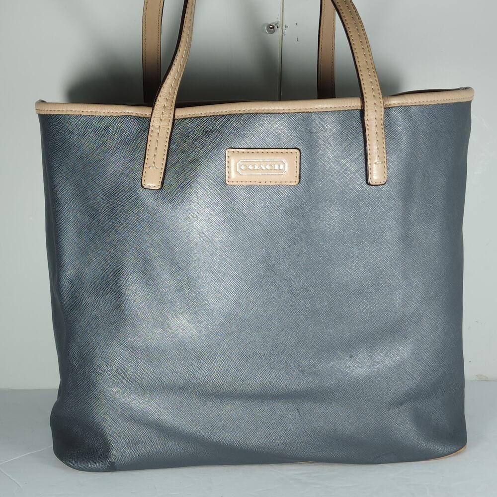 Coach Women's F24341 Leather Platinum Gray Large Tote Bag Shoulder Bag Handbag - Picture 2 of 16